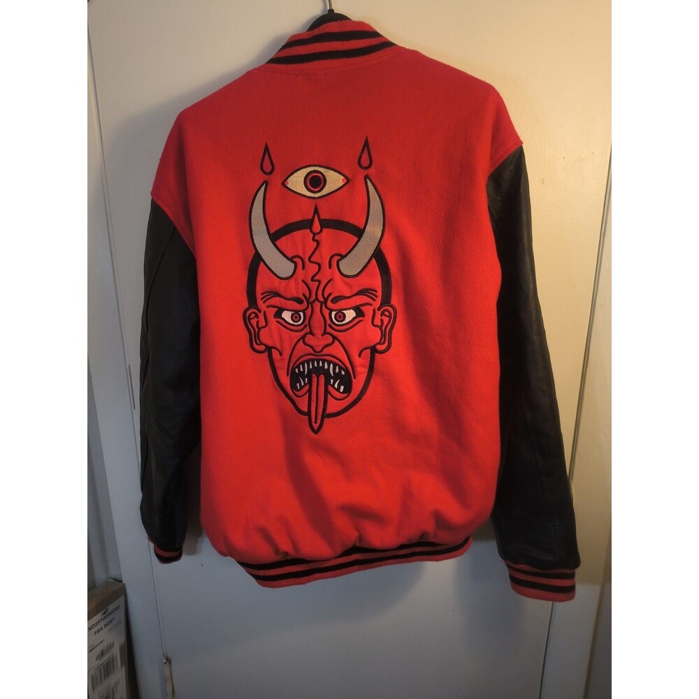 Vintage Charles Burns Devil Varsity Jacket XL Wool Genuine Leather Goth...